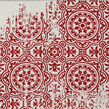 8' X 10' Red And Ivory Medallion Washable Indoor Outdoor Area Rug