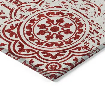 9' X 12' Red And Ivory Medallion Washable Indoor Outdoor Area Rug