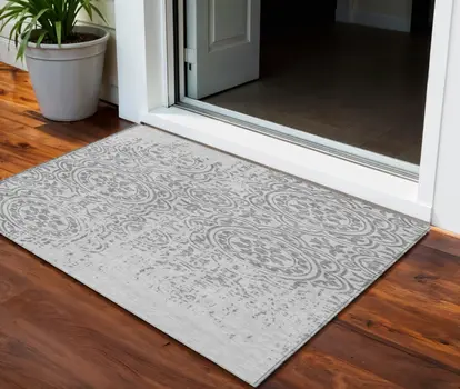 3' X 5' Silver And Gray Medallion Washable Indoor Outdoor Area Rug