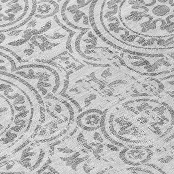 8' Silver And Gray Round Medallion Washable Indoor Outdoor Area Rug