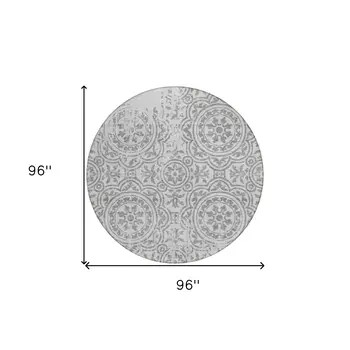 8' Silver And Gray Round Medallion Washable Indoor Outdoor Area Rug