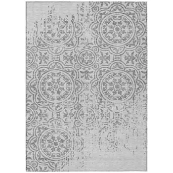 8' X 10' Silver And Gray Medallion Washable Indoor Outdoor Area Rug