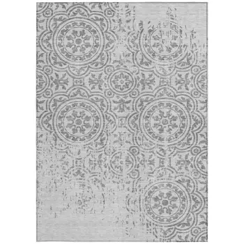 10' X 14' Silver And Gray Medallion Washable Indoor Outdoor Area Rug