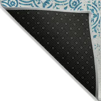 8' X 10' Teal Blue And Ivory Medallion Washable Indoor Outdoor Area Rug