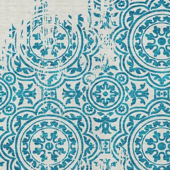 9' X 12' Teal Blue And Ivory Medallion Washable Indoor Outdoor Area Rug