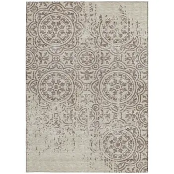 3' X 5' Taupe And Beige Medallion Washable Indoor Outdoor Area Rug