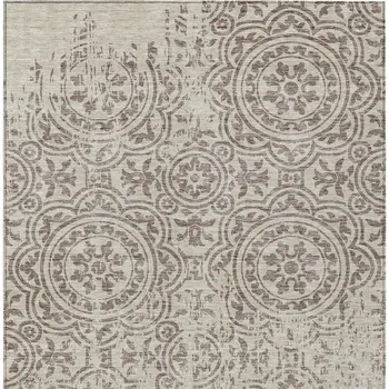 5' X 8' Taupe And Beige Medallion Washable Indoor Outdoor Area Rug