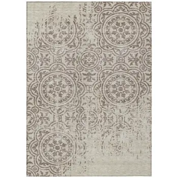 5' X 8' Taupe And Beige Medallion Washable Indoor Outdoor Area Rug