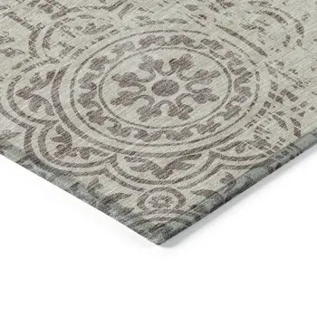 5' X 8' Taupe And Beige Medallion Washable Indoor Outdoor Area Rug