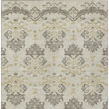 3' X 5' Beige Tan And Taupe Oriental Washable Indoor Outdoor Area Rug