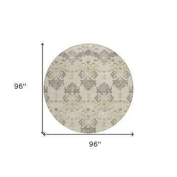 8' Beige Tan And Taupe Round Oriental Washable Indoor Outdoor Area Rug