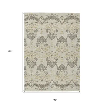 8' X 10' Beige Tan And Taupe Oriental Washable Indoor Outdoor Area Rug