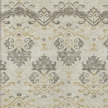 9' X 12' Beige Tan And Taupe Oriental Washable Indoor Outdoor Area Rug
