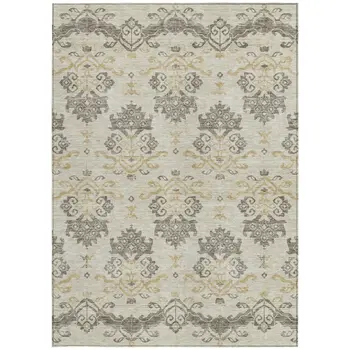 10' X 14' Beige Tan And Taupe Oriental Washable Indoor Outdoor Area Rug
