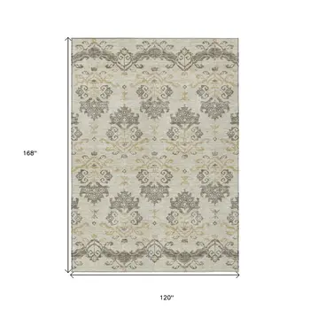 10' X 14' Beige Tan And Taupe Oriental Washable Indoor Outdoor Area Rug