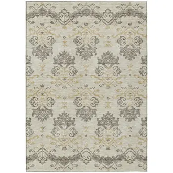 10' X 14' Beige Tan And Taupe Oriental Washable Indoor Outdoor Area Rug