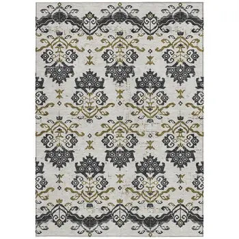 3' X 5' Black Beige And Gold Oriental Washable Indoor Outdoor Area Rug