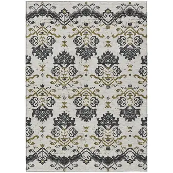 5' X 8' Black Beige And Gold Oriental Washable Indoor Outdoor Area Rug