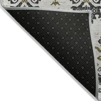 5' X 8' Black Beige And Gold Oriental Washable Indoor Outdoor Area Rug
