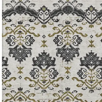 8' X 10' Black Beige And Gold Oriental Washable Indoor Outdoor Area Rug