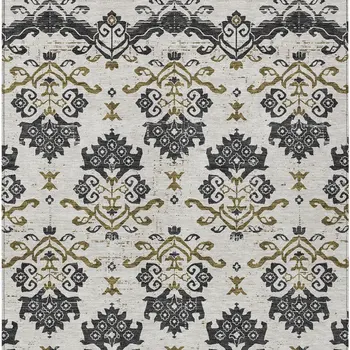 10' X 14' Black Beige And Gold Oriental Washable Indoor Outdoor Area Rug