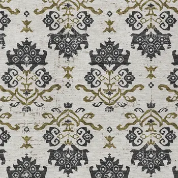 10' X 14' Black Beige And Gold Oriental Washable Indoor Outdoor Area Rug