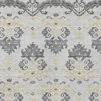 3' X 5' Charcoal Silver And Gold Oriental Washable Indoor Outdoor Area Rug