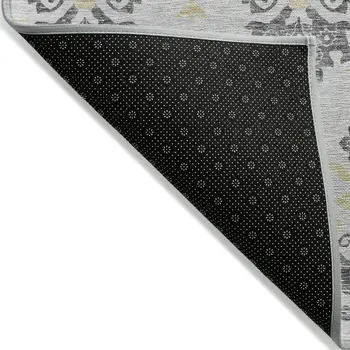 5' X 8' Charcoal Silver And Gold Oriental Washable Indoor Outdoor Area Rug
