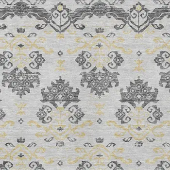 5' X 8' Charcoal Silver And Gold Oriental Washable Indoor Outdoor Area Rug