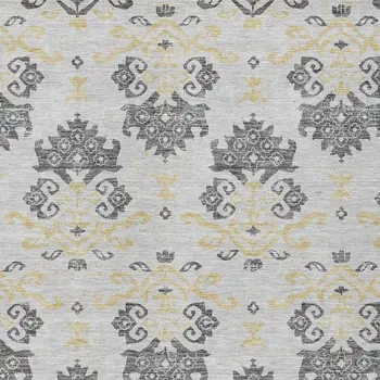 8' X 10' Charcoal Silver And Gold Oriental Washable Indoor Outdoor Area Rug
