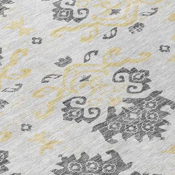 8' X 10' Charcoal Silver And Gold Oriental Washable Indoor Outdoor Area Rug