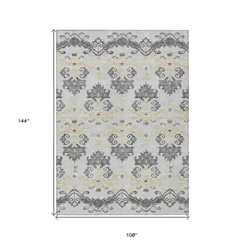 9' X 12' Charcoal Silver And Gold Oriental Washable Indoor Outdoor Area Rug
