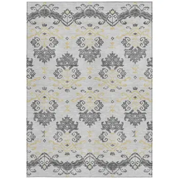 10' X 14' Charcoal Silver And Gold Oriental Washable Indoor Outdoor Area Rug