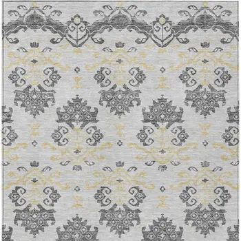10' X 14' Charcoal Silver And Gold Oriental Washable Indoor Outdoor Area Rug