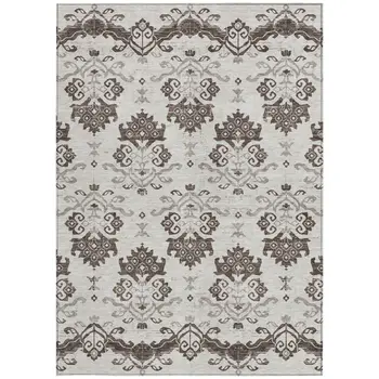 5' X 8' Chocolate Taupe And Beige Oriental Washable Indoor Outdoor Area Rug