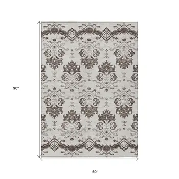 5' X 8' Chocolate Taupe And Beige Oriental Washable Indoor Outdoor Area Rug