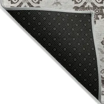 5' X 8' Chocolate Taupe And Beige Oriental Washable Indoor Outdoor Area Rug