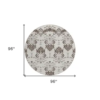 8' Chocolate Taupe And Beige Round Oriental Washable Indoor Outdoor Area Rug