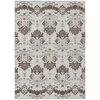 8' X 10' Chocolate Taupe And Beige Oriental Washable Indoor Outdoor Area Rug