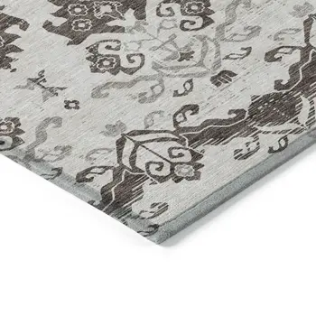 8' X 10' Chocolate Taupe And Beige Oriental Washable Indoor Outdoor Area Rug