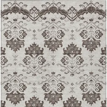 9' X 12' Chocolate Taupe And Beige Oriental Washable Indoor Outdoor Area Rug
