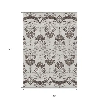10' X 14' Chocolate Taupe And Beige Oriental Washable Indoor Outdoor Area Rug