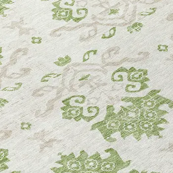 8' Green Beige And Taupe Round Oriental Washable Indoor Outdoor Area Rug