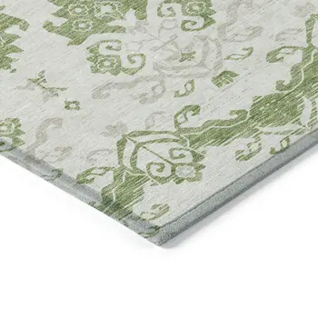 8' X 10' Green Beige And Taupe Oriental Washable Indoor Outdoor Area Rug