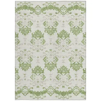 8' X 10' Green Beige And Taupe Oriental Washable Indoor Outdoor Area Rug