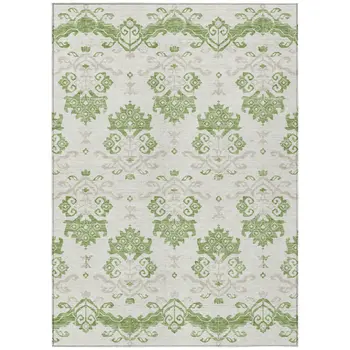 10' X 14' Green Beige And Taupe Oriental Washable Indoor Outdoor Area Rug