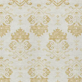 5' X 8' Gold Beige And Wheat Oriental Washable Indoor Outdoor Area Rug