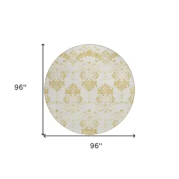 8' Gold Beige And Wheat Round Oriental Washable Indoor Outdoor Area Rug