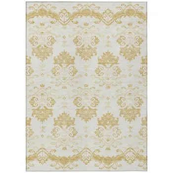 9' X 12' Gold Beige And Wheat Oriental Washable Indoor Outdoor Area Rug