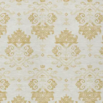 9' X 12' Gold Beige And Wheat Oriental Washable Indoor Outdoor Area Rug